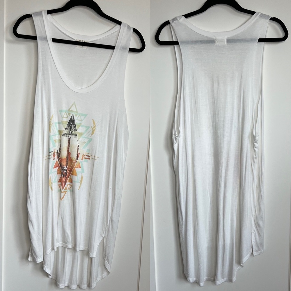 🛍️PST Long White Tunic Tank Soft Sleeveless Top Boho Southwest XL